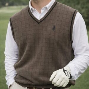 Cypress Links Mens Golf Sweater Vest  XL Brown Preppy Classic Knit USA Made Vtg